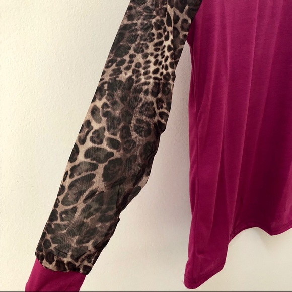 🔴ONE DAY SALE! Magenta Leopard Print Sleeve Shirt - Picture 5 of 6